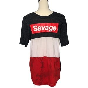 East West Savage Red Color Block Short Sleeve Shirt Size Large